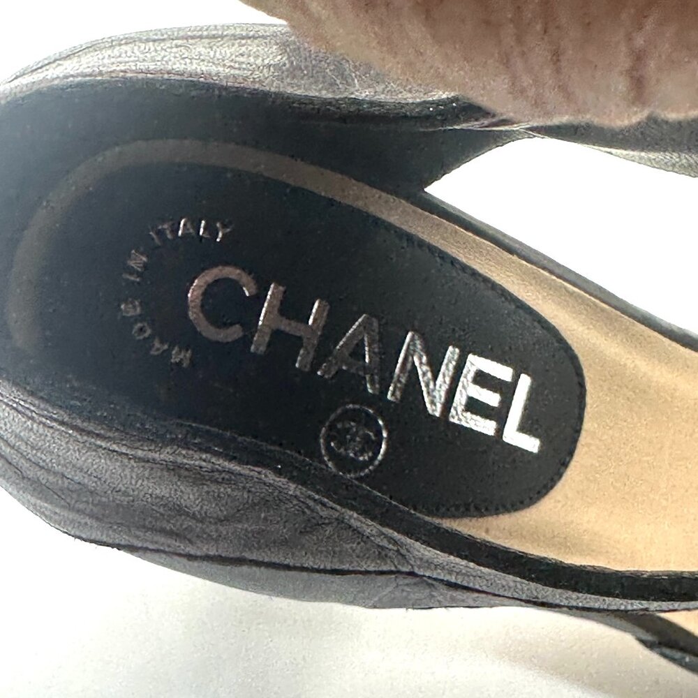 CHANEL 12C Cinema Lace Up Leather D'Orsay Pumps Sandals Shoes Heels Black - Picture 13 of 16